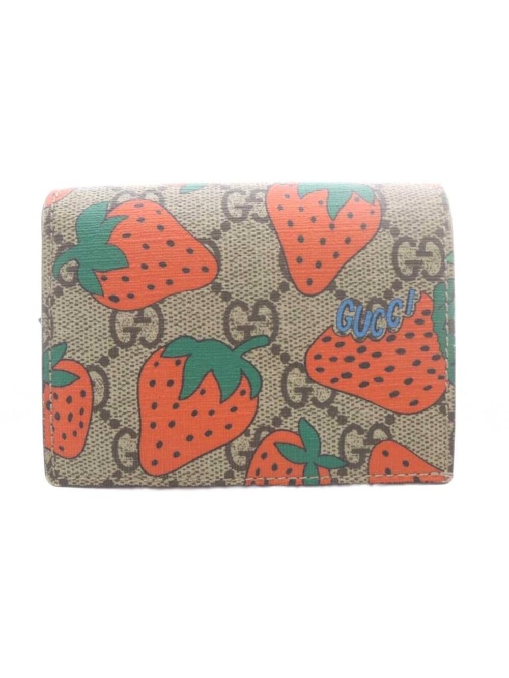 Gucci Bifold Wallet with Coin Purse Strawberry GG Supreme Leather Brown